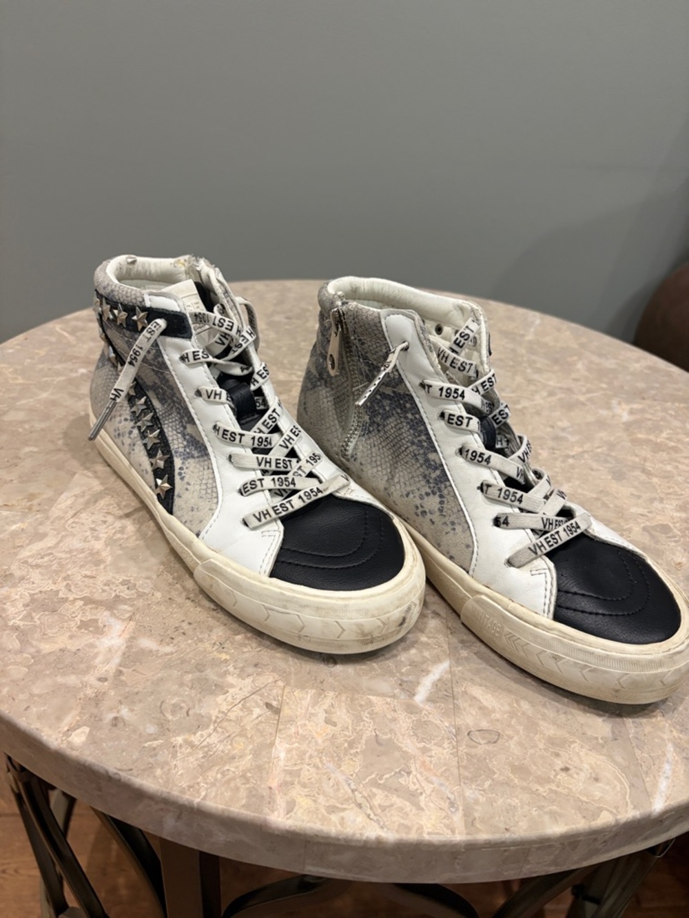 Vintage Havana High-Top Sneakers in White and Black